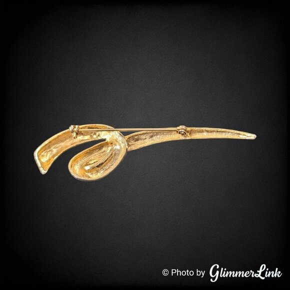 Vintage Modernist Long Polished Swirl Squiggle Gold Tone Brooch - Picture 6 of 9